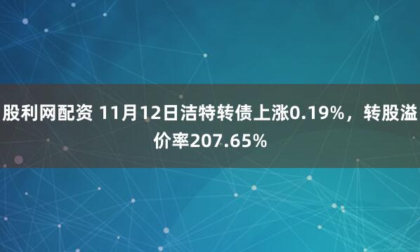股利网配资 11月12日洁特转债上涨0.19%，转股溢价率207.65%